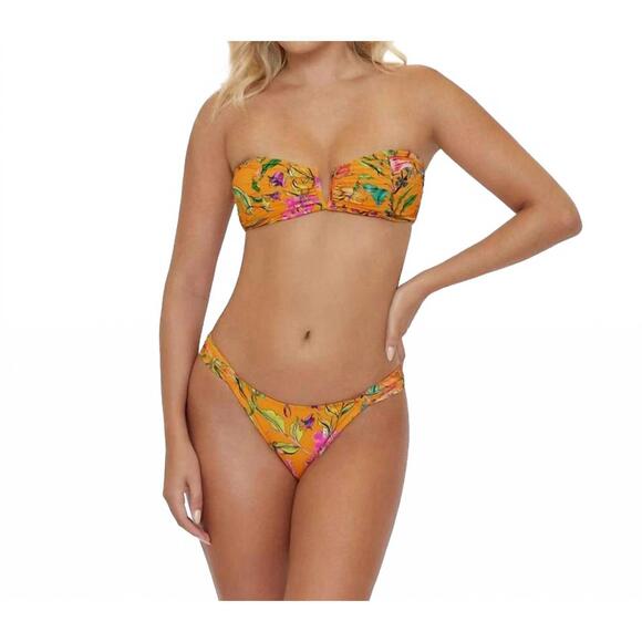 NEW PQ SWIM wild bloom ruched bikini bottom in orange multi